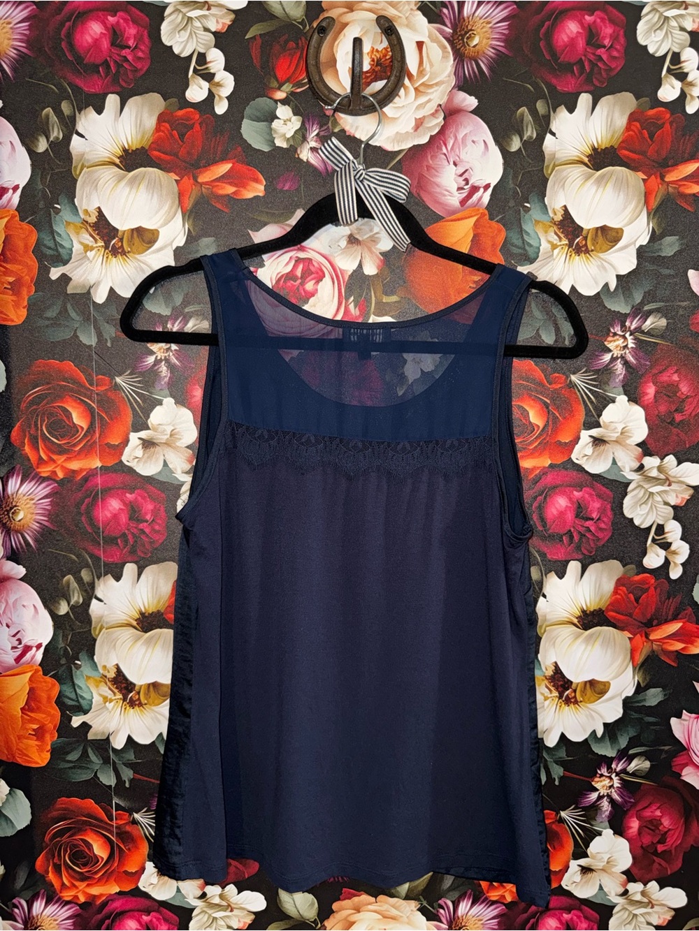 The Limited Navy Semi-Sheer Yoke Sleeveless Top, Medium